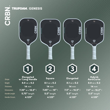 CRBN Pickleball - TruFoam Genesis - Carbon Fiber Pickleball Paddle - First-Ever 100% Foam Core Performance Paddle (Elongated)