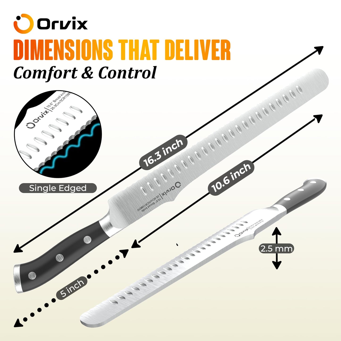 ORVIX Bread Knife 10.6 Inch Serrated Blade with 5-Inch Handle for Homemade Sourdough Bread Ultra Sharp Stainless Steel Full Tang with Ergonomic Handle Artisan Professional Series with Luxury Gift Box