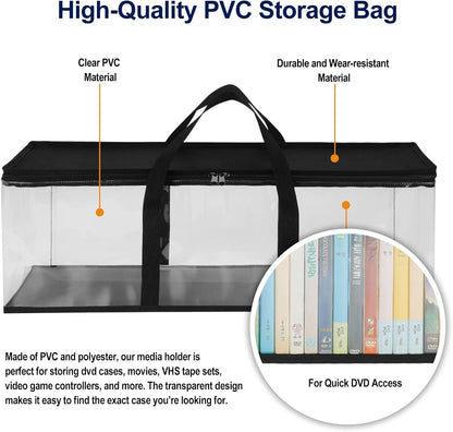 CCidea DVD Storage Bags Set of 3, Clear PVC Media Holder Case with Handles for DVDs/CDs/VHS - Holds 40 DVDs