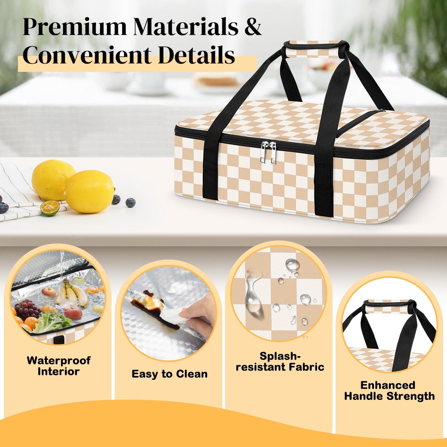 Coobiiya Insulated Casserole Carrier,Lasagna Lugger Tote Keeps Food Hot or Cold,Thermal Lunch Bag Warmer & Cooler Carrier Bag,Portable Tote Bag Fits 9" x 13" Baking Dish for Picnic and Cookout