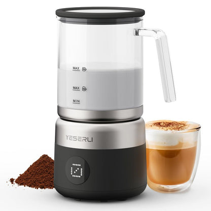 YESERLI 5-in-1 Split Glasscup Electric Milk Frother, 14oz One-Touch Foam Maker & Steamer for Latte/Cappuccino/Hot Chocolate, 600W Automatic Milk Warmer & Cold Froth, Dishwasher-Safe Glasscup BPA Free