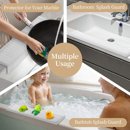Sink Edge Protector with Suction Cup, 30" x 4", Silicone Sink Splash Guard for Kitchen & Bathroom, Protect Countertop from Scratches, Stains, for Stainless Steel Granite Quartz
