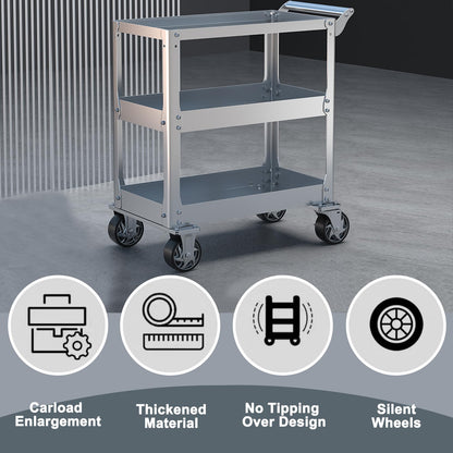 3-Tier 14 Gauge Stainless Steel Utility Cart, 1100 lbs Heavy Duty Service Cart with Wheels, Rolling Tool Cart on Wheels for Mechanic, Garage, Workshop, Warehouse, 15.75" D x 30.7" W x 36.2" H