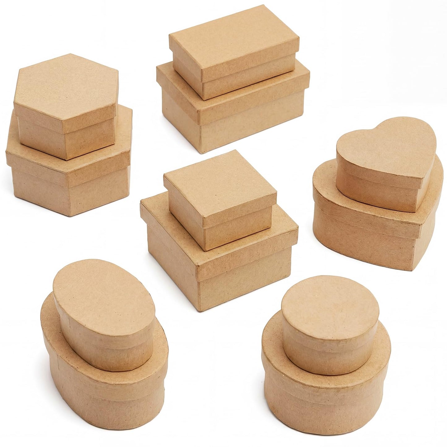 Tosstuki 12 Set Mini Paper Mache Boxes with Lids Small Mache DIY Craft Boxes 6 Shapes 2 Size Cardboard Craft Storage to Decorate for Party Favors Art Projects Gift Packaging
