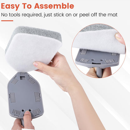 Wlich Scouring Pads Microfiber Cloth Refills 6 Pack, Fit Tub Tile Scrubber Brush Cleaning, Reusable Scouring Scrub Pad and Microfiber Scrub Pads Set for Cleaning Bathroom Kitchen Toilet Tile Sink