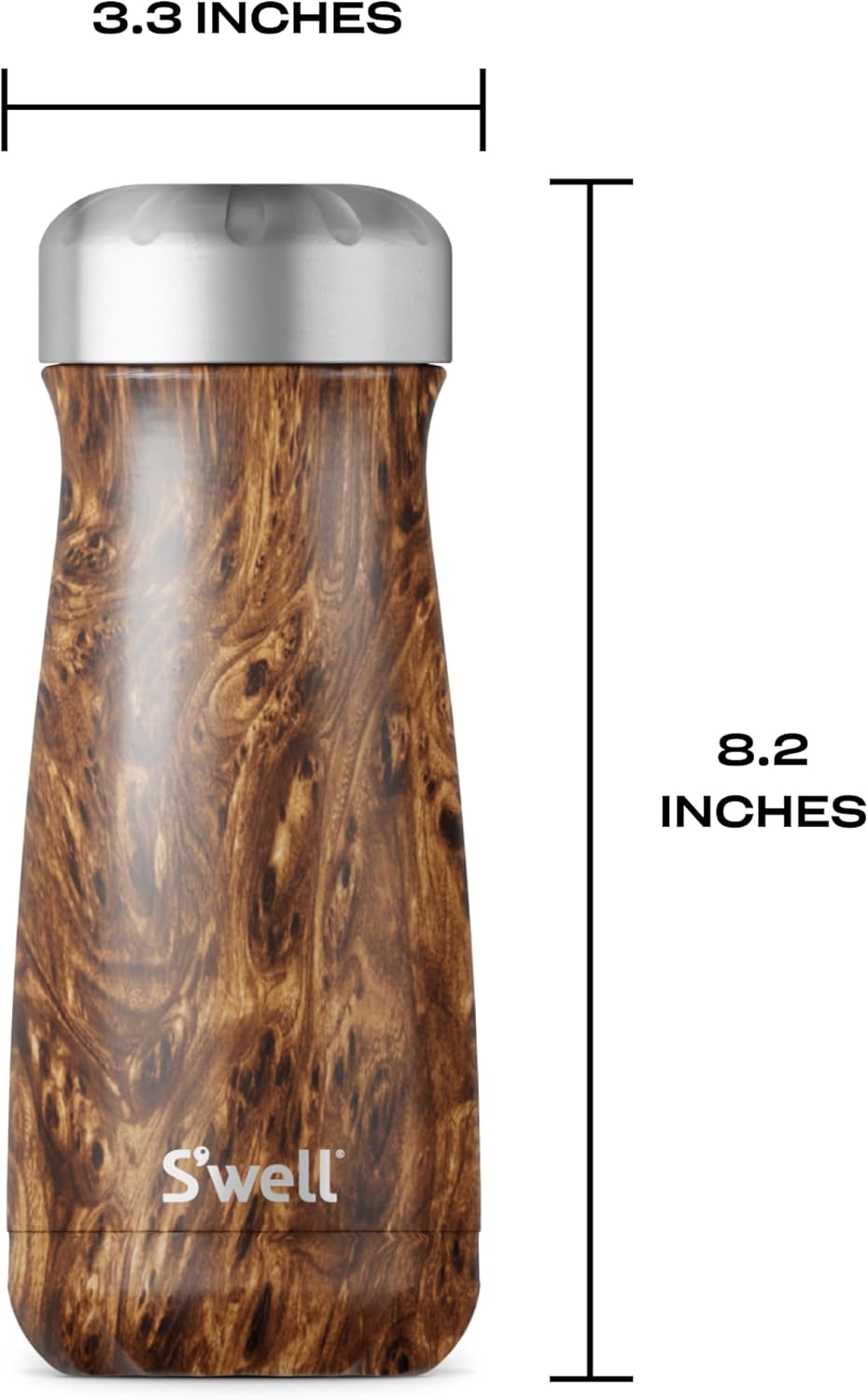 S'well Stainless Steel Traveler, 16oz, Teakwood, Triple Layered Vacuum Insulated Container Keeps Drinks Cold and Hot