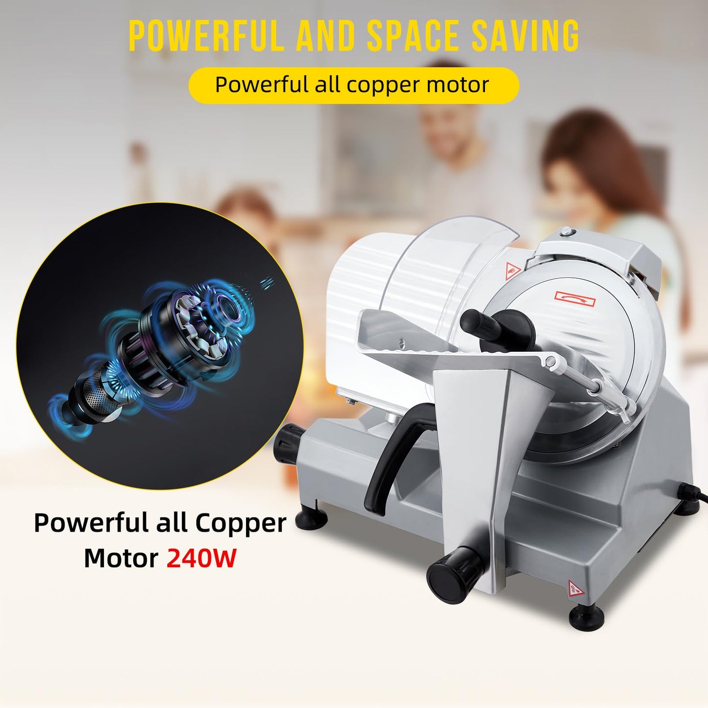 Takywep Takywep Commercial Meat Slicer - 10 Inch Electric Food Slicer, Semi-automatic 240W, Stainless Steel, Adjustable Thickness 0-12mm, Silver, Home & Commercial Use