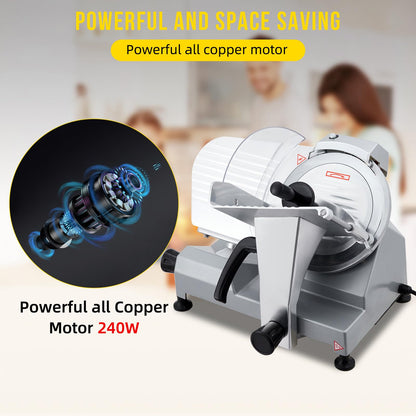 Takywep Takywep Commercial Meat Slicer - 10 Inch Electric Food Slicer, Semi-automatic 240W, Stainless Steel, Adjustable Thickness 0-12mm, Silver, Home & Commercial Use