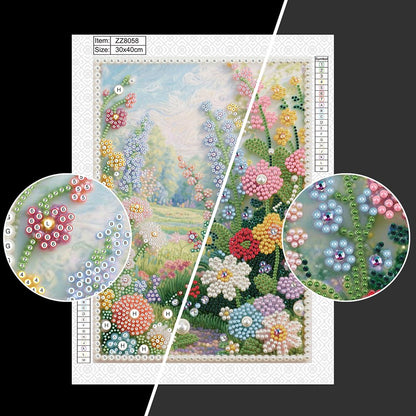DIADAY 5D DIY Pearl Painting Kit for Adults, Floral Pearl Art with Diamond Special Shape Rhinestones, 3D Relief Beads Craft Home Wall Decor Gift, 12 x 16 Inches