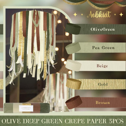 AOBKIAT Baby Shower Decorations,Sage Green Streamers Party Decorations,5 Rolls Crepe Paper for Boho Wedding,Bachelorette,Birthday,Woodland Baby Shower,Christmas,New Year