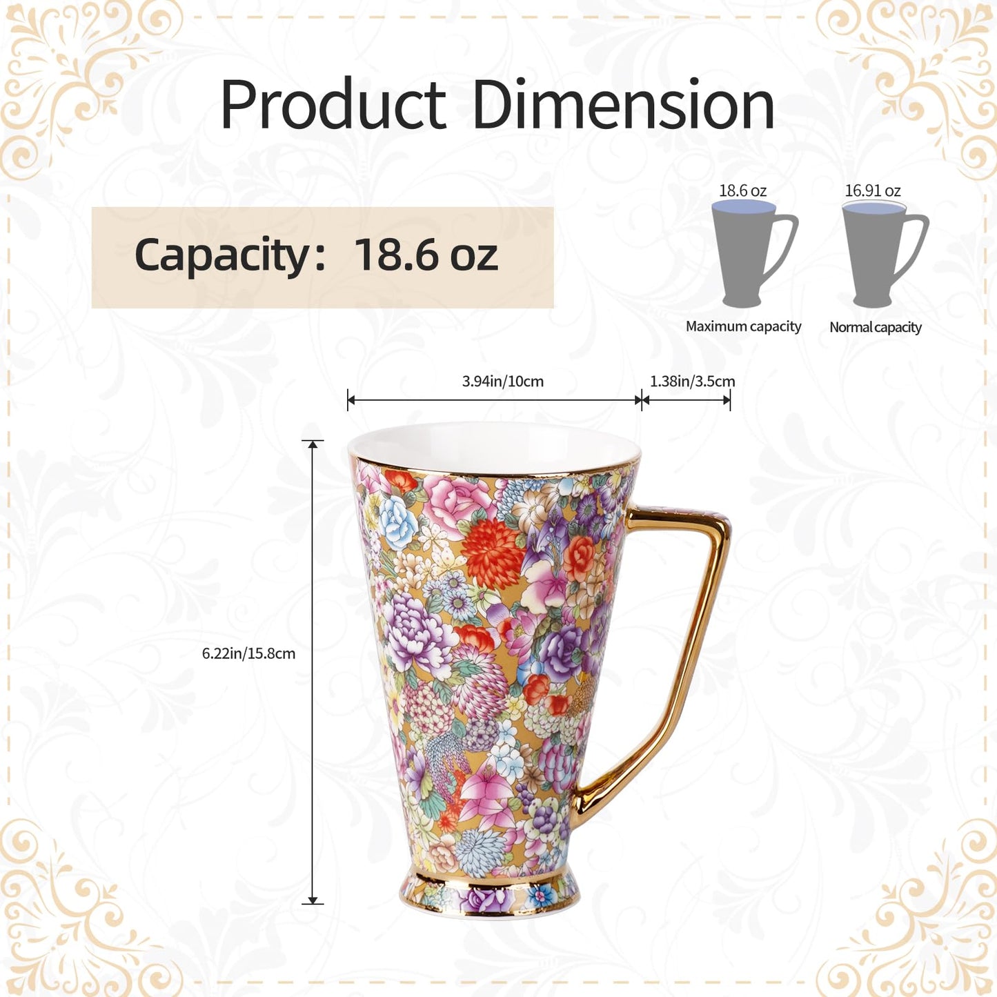 KAMMAK Ceramic Coffee Mugs 20 oz Tall Porcelain Coffee Cups Set of 2 Large Novelty Mugs with Handle Vintage Tea Cups Cappuccino Mug for Latte, Americano, Breakfast Cereal, Hot Cocoa, Drinks