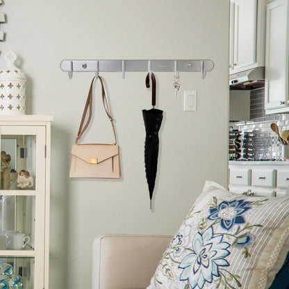 Coat Hook Rack Wall Mounted - Sagmoc Towel Hook Rail with 6 Round Hooks/16-inch/304Stainless Steel Brushed Nickel/Super Easy Installation/Rust and Water Proof/Perfect Home Storage & Organization