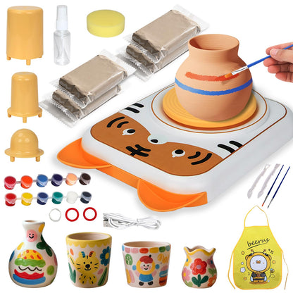 YOOIU Pottery Wheel for Kids, Art Supplies Arts & Crafts Kit, Crafts Toys for Girls 6+, Pottery Studio Craft Kit with 4 Pack Air-Dry Clay,Girls Toys Birthday Gift for Kids Ages 6 7 8 9 10 11 12+