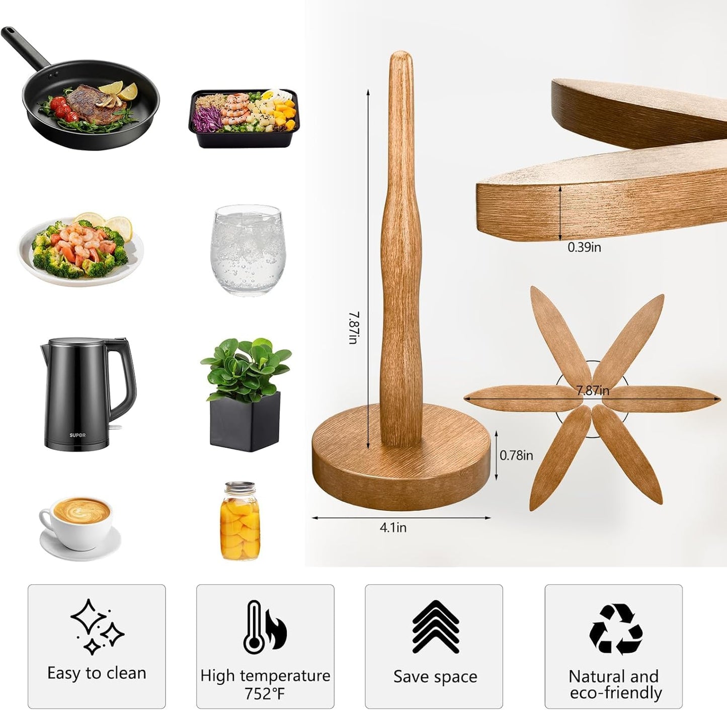 Wooden Trivets for Hot Dishes, Tree Shape Trivet Set, 5 Walnut Wood + 1 Stand stored Like a Christmas Tree,Foldable Kitchen Wooden Trivet,for Hot Dishes、Pot、Bowl、Teapot、Hot Pot Holder(Walnut Wood)