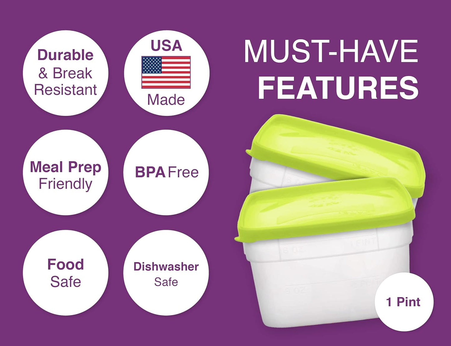 Arrow Reusable Plastic Storage Container Set, 10 Pack, 1 Pint/16 Ounce Each, BPA-Free, Dishwasher/Microwave Safe
