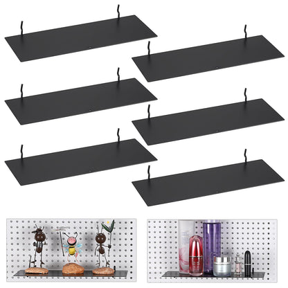 Kokone 6 Pack Pegboard Shelves with Lip Around the Edge, 12x4 Flat Display Shelves for Pegboard Storing or Displaying, Wall Pegboard Shelves Accessories Steel Tray for Garage Workshop Craft Room