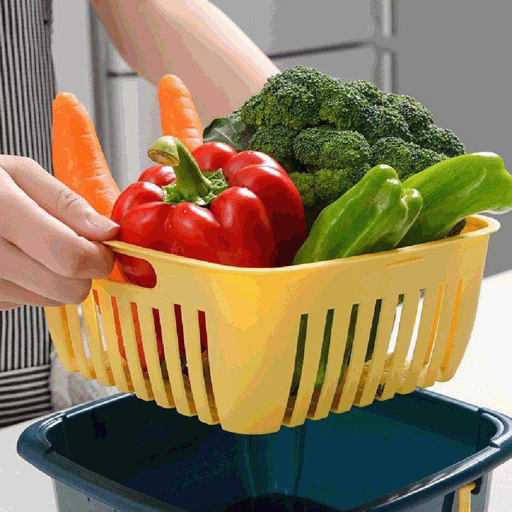 Colander Set with Strainer Bowl, Kitchen Colander with Lid Household Double Layer Fruit Washing Basket Multifunction Storage Containers for Fruits Vegetable (Blue)