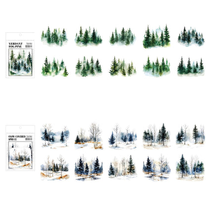 120 Pieces Botanical Tree-Themed PET Sticker, Pine Tree Forest Scenery Aesthetic Stickers for Scrapbooking, Journaling, Creative Journal Supplies and DIY Crafts