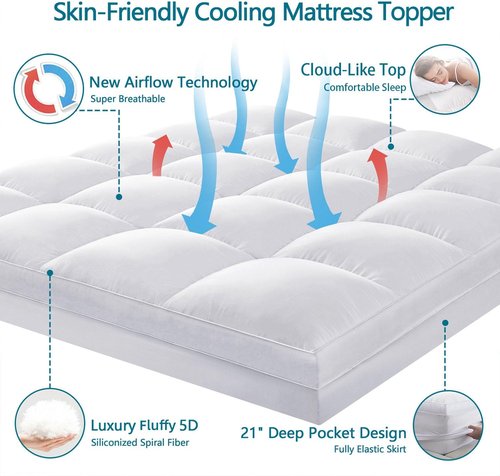 CHOKIT Full Mattress Topper - Extra Thick Pillow Top for Back Pain Relief | Cooling Mattress Pad, Fits 8-21 Inch Deep Pockets