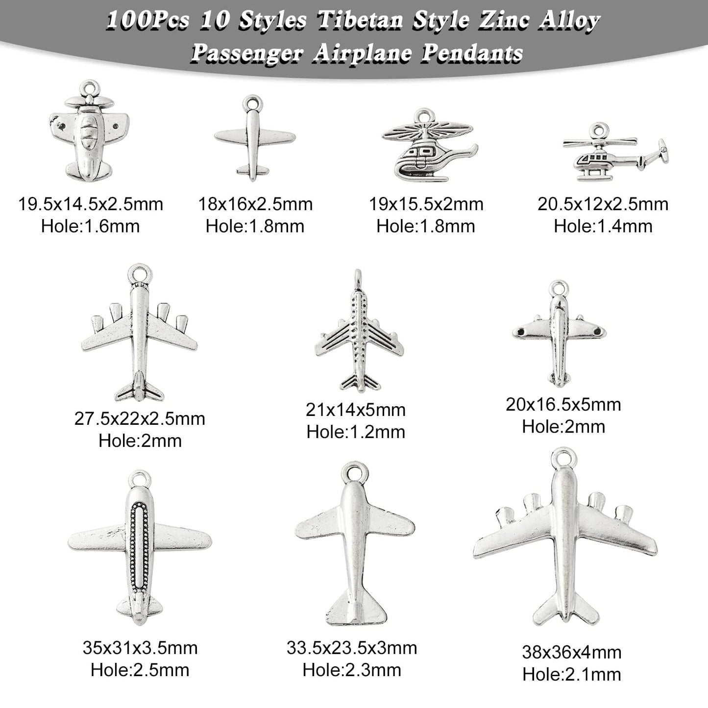 Ipotkitt 100 Pcs 10 Styles Vintage Style Charms Passenger Airplane Charms Aircraft Airliner Charms Jewelry Findings for Jewelry Making DIY Crafts
