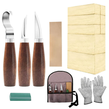 Cor cordium Wood Whittling Kit with Basswood Blocks Sets for Adults and Beginners,Carving Set Includes 3pcs Widdling Knife & 8pcs Blocks & Gloves,Gifts for Christmas,Fathers Day,Mothers Day