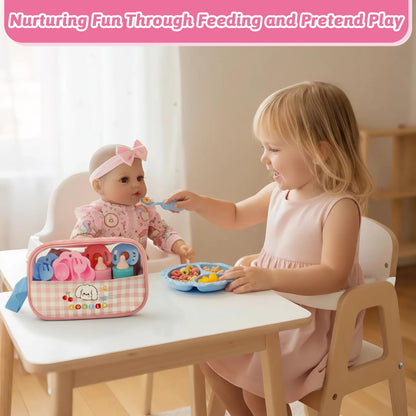CARANOVO Baby Doll Accessories Set – 7 Pcs Feeding Bottle Toys, Magic Disappearing Milk & Juice, Pretend Play Set with Pacifiers, Reusable Bibs and Diapers, Kids Gift