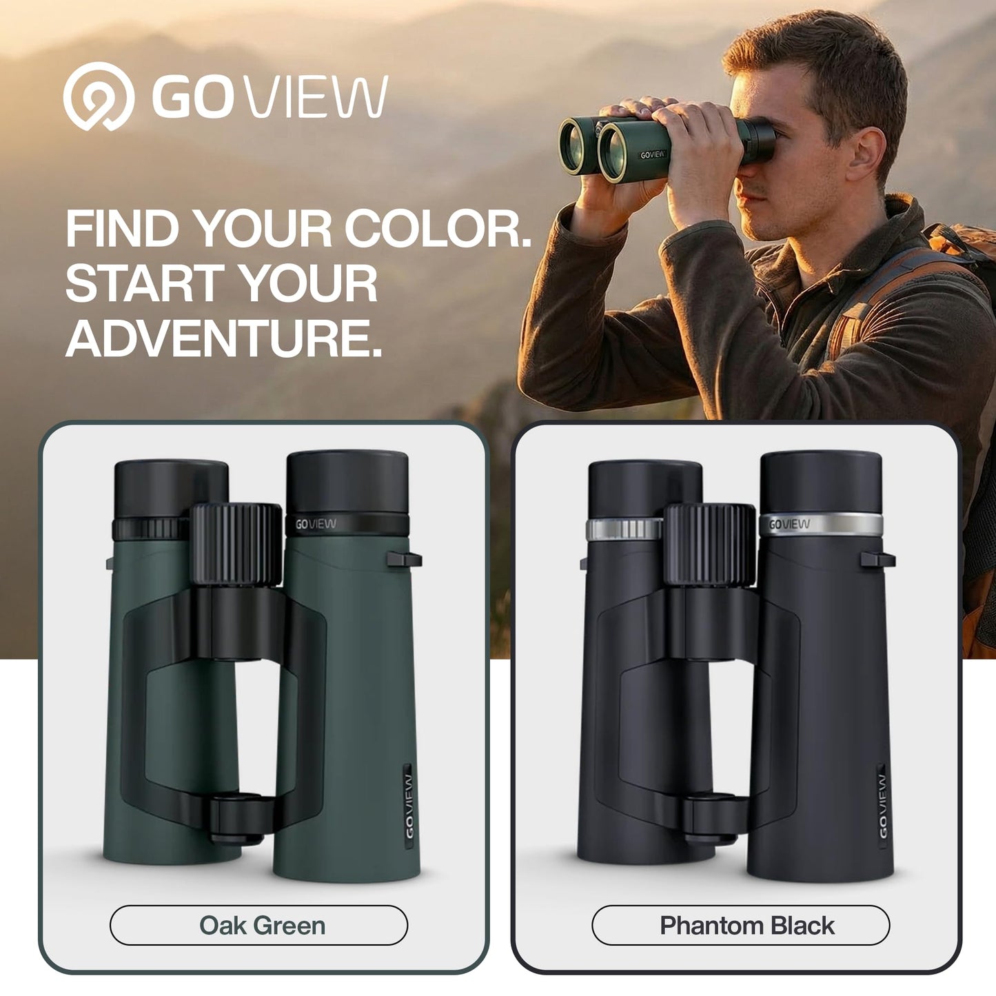 GOVIEW ZOOMR 10x42 Binoculars — Lightweight, Durbale Binoculars for Adults w/Smartphone Adapter GFRP Housing, Anti-Fog & Multi-Coated Lens — for Birdwatching, Wildlife, Boating, Oak Green