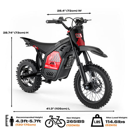 WindoneRide RS5 Electric Dirt Bike, 2200W 37MPH Electric Motorcycle, 48V/22.5Ah Battery Ebike, Full-Suspension Off-Road Mountain E Dirt Bike, Dual Hydraulic Brakes, Red