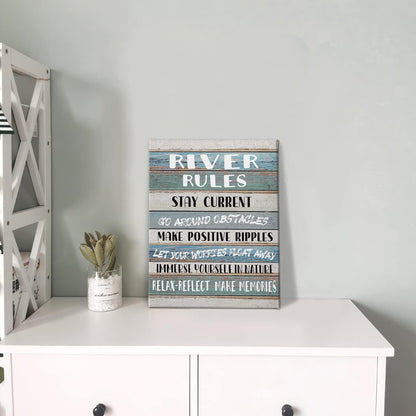 PHAMTE Funny River Rules Inspirational Quotes Wall Art - Farmhouse River Lake House Sign Print, 11x14 Inch