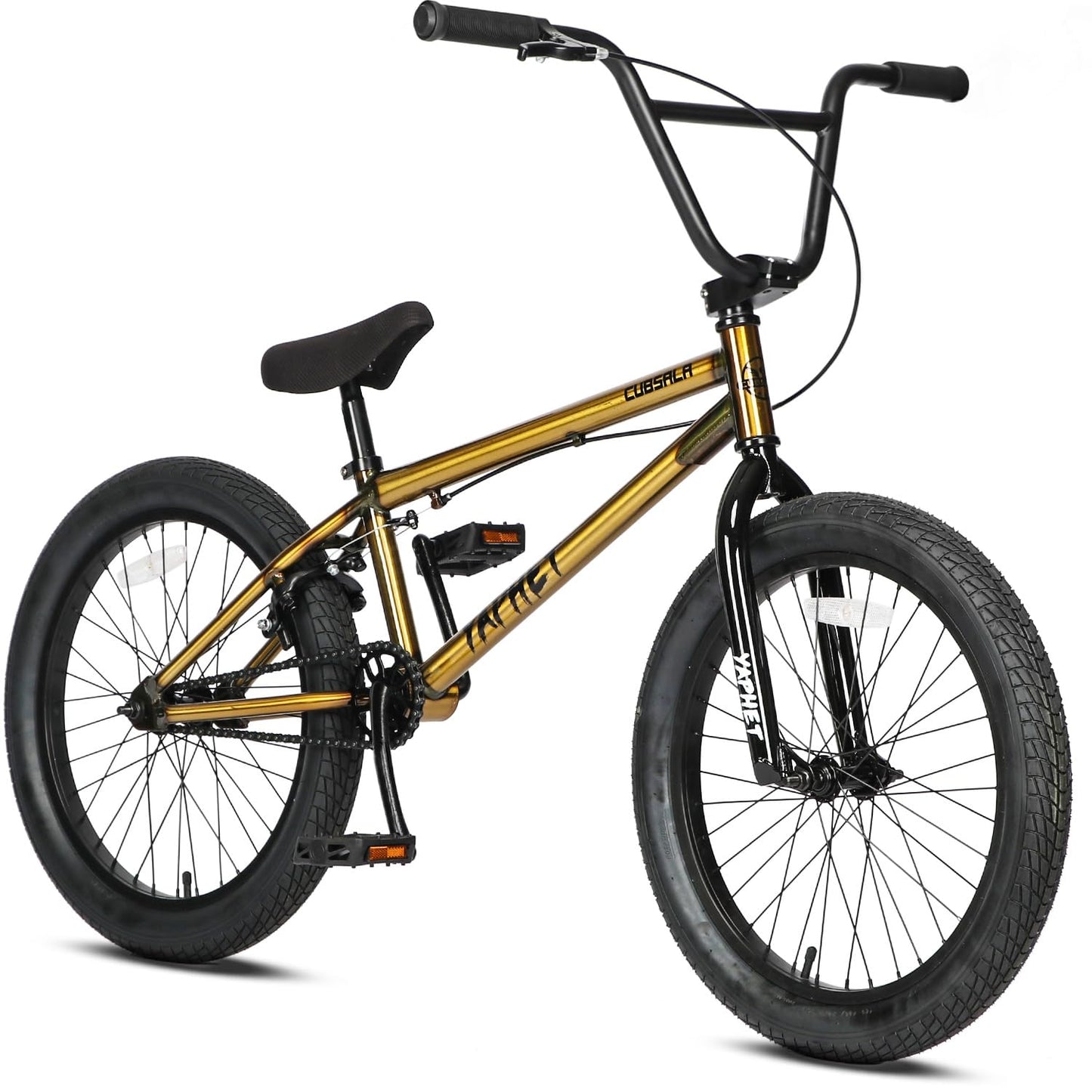cubsala Freestyle BMX Bike, 20 Inch Yaphet Bicycle for Teen Beginner and Adult Riders, Bike with Hi-Ten Steel Frame, Gold