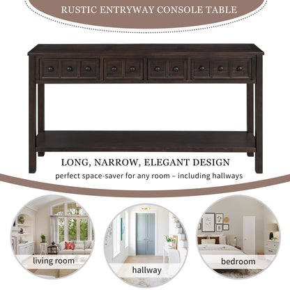 Merax Wood Farmhouse Entry Way Hallway Table with Drawers and Bottom Shelf Narrow Long Sideboard for Living Room (Espresso)