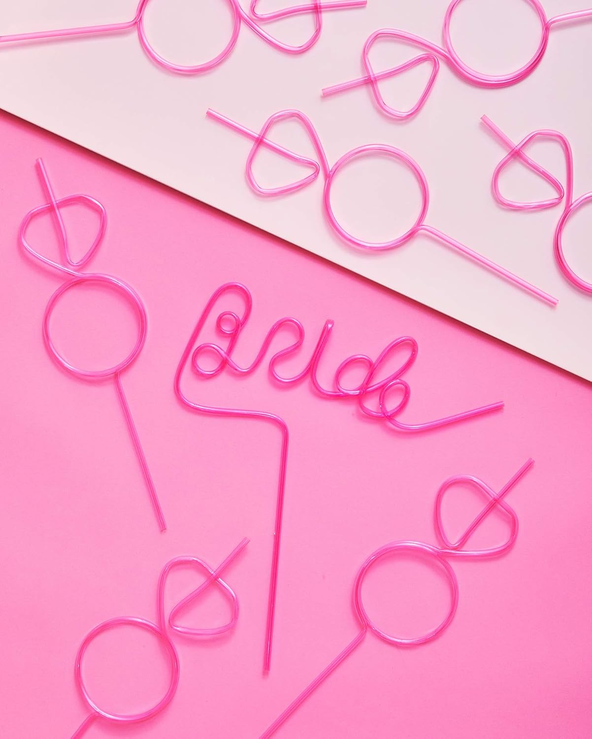 xo, Fetti Bachelorette Party XL Pink Bride + Diamond Ring Straw Set, 8 Pieces for Bridal Shower Decorations