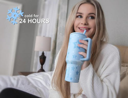 DLOCCOLD 40 oz Insulated Tumbler - Leak Resistant, Handle & Flip Straw, Car Cup Holder Friendly