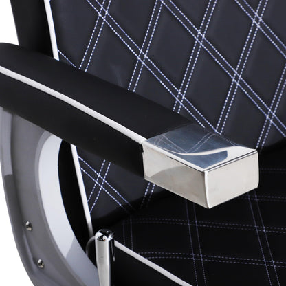 BarberPub Heavy Duty Metal Vintage Barber Chair All Purpose Hydraulic Recline Salon Beauty Spa Shampoo Equipment 3825 (Black with White Stitches)