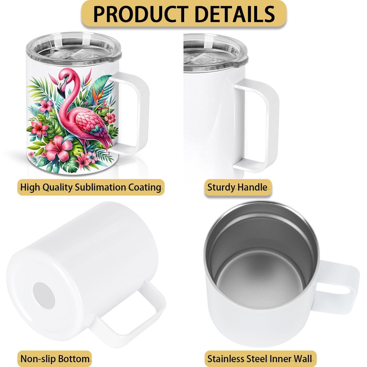 Wzaytia 12 Oz Sublimation Coffee Mug Blanks With Handle, 4 Pack Stainless Steel Sublimation Coffee Tumbler, Individually Boxed, White