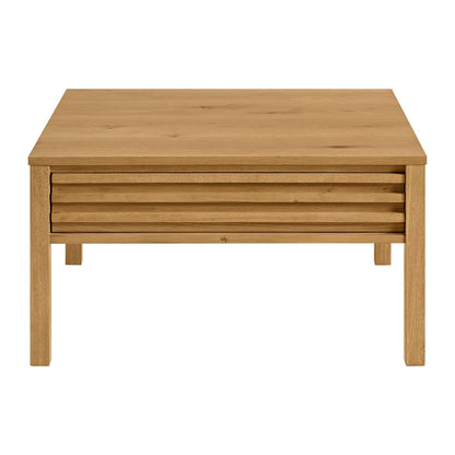Martin Svensson Home Julian Genuine Oak Wood Coffee Table, 32 Inch Square, Mid Century Modern Cocktail Table for Living Room, Dual Drawers, Slatted Sides, Leveling Feet, Light Oak Natural