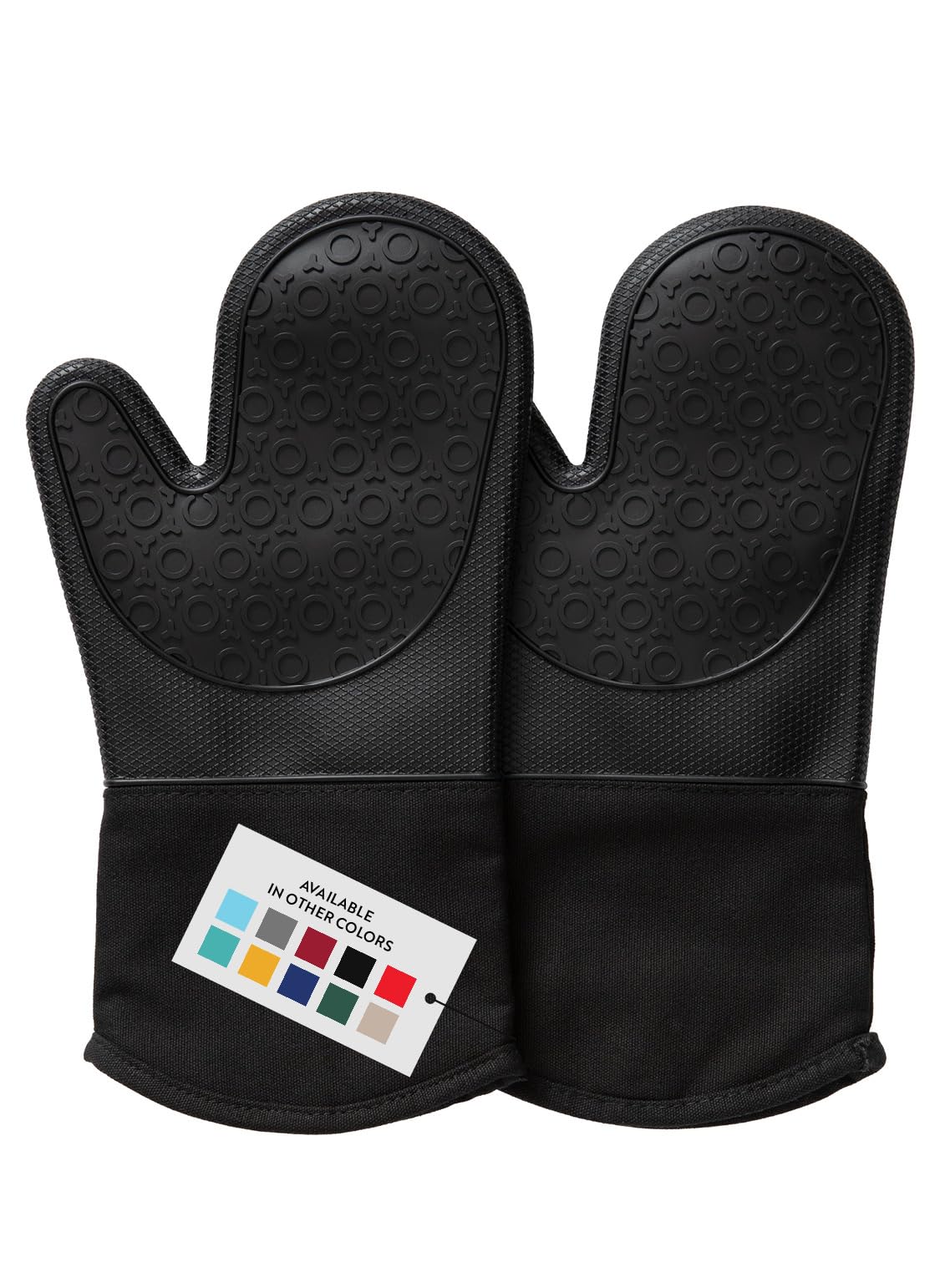 BPA-Free Silicone Oven Mitts Ultra Heat Resistant up to 500°F - Oven Mitts with Thick Cotton Liner - Long Slip Resistant Pot Holders, Flexible Oven Gloves - Black 13.7"