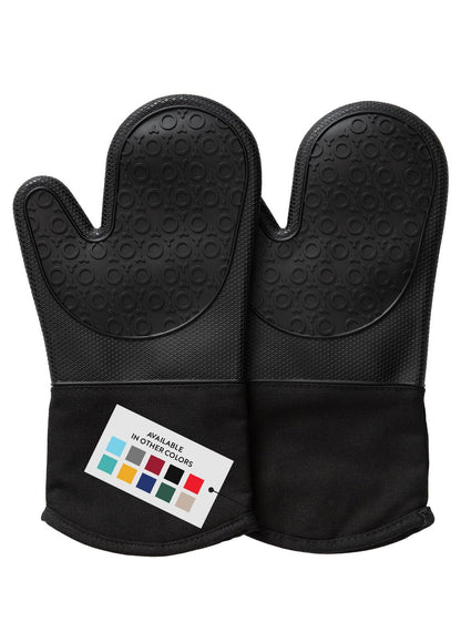 BPA-Free Silicone Oven Mitts Ultra Heat Resistant up to 500°F - Oven Mitts with Thick Cotton Liner - Long Slip Resistant Pot Holders, Flexible Oven Gloves - Black 13.7"
