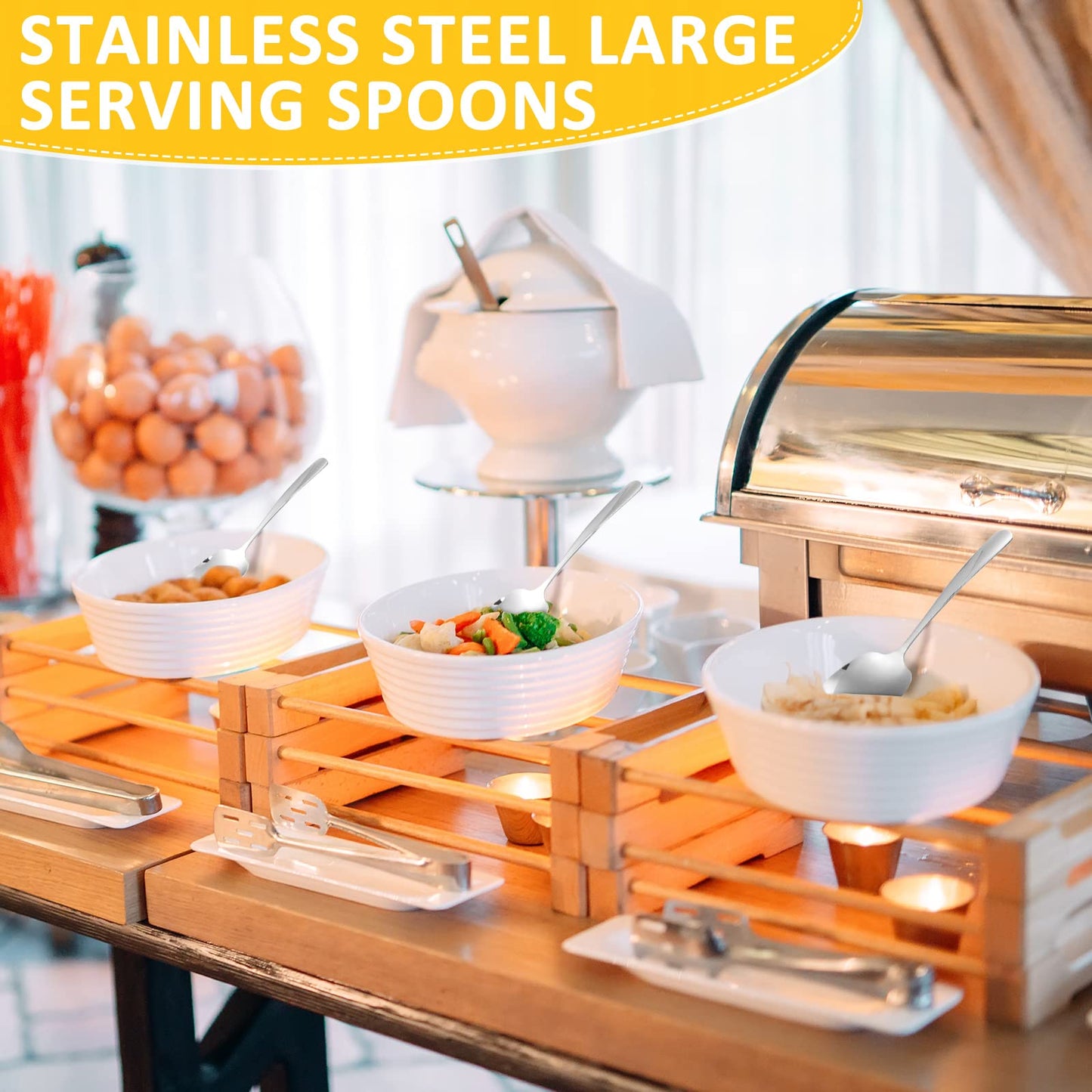 Mimorou 12 Pcs Stainless Steel Serving Spoons Set for Buffet 8.3 Inches Large Serving Utensils Dishwasher Safe Metal Polished Buffet Spoons for Food Cooking Catering Kitchen Banquet Restaurant Gifts