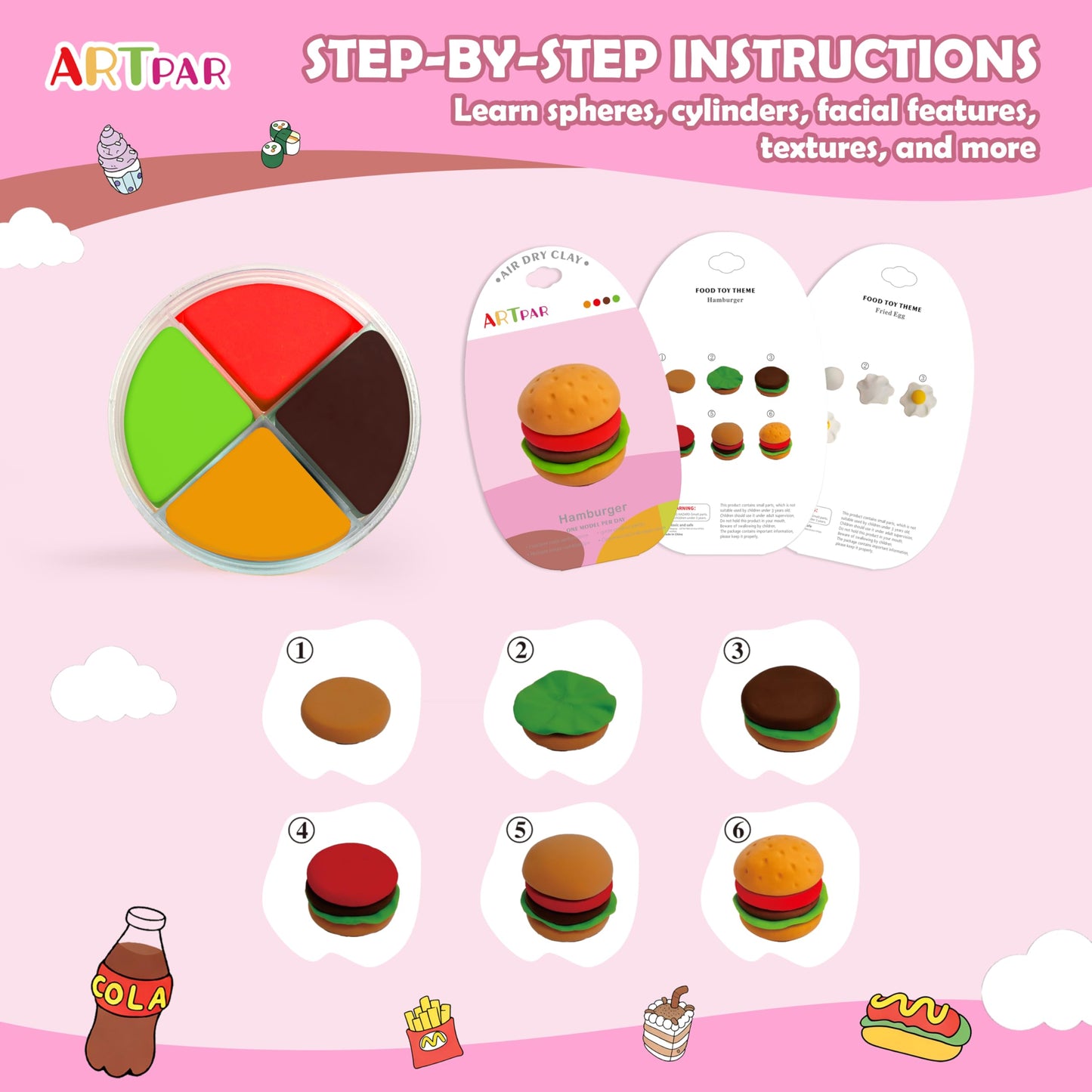 ARTPAR Air Dry Clay Kit for Kids,12 Box Mini Food Modeling Magic Clay Sculpting Set,Safe Non-Sticky,Ultra Light & Soft,Arts & Crafts Fun Playset Kitchen Toys,Home Party Favors for Boys Girls 3+ Years