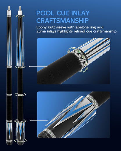 KONLLEN 2.0 Carbon Fiber Pool Cue with Professional Taper | Low Deflection Hand-Made Inlay Billiard Stick | Ultra-Smooth Shaft for Adult & League Players