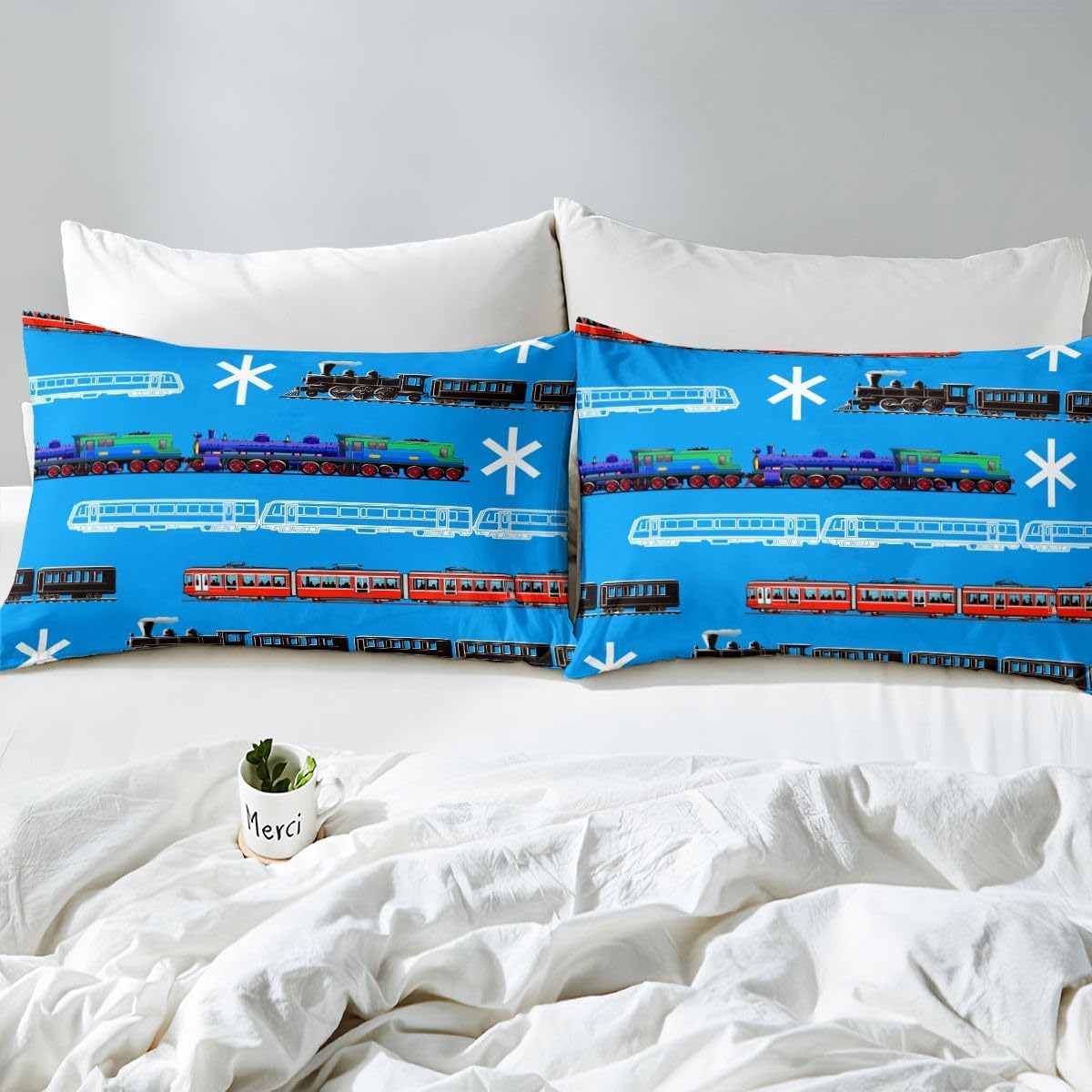 Set Set 4Pcs Feelyou Train Kids Boys Bed Sheets Retro Steam Engine Toddler Sheet for Teens Railway Track Transport Bed