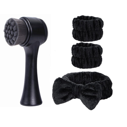 Face Brush 2 in 1, Facial Cleansing Exfoliating Scrubber Brush, Silicone Double Side Manual Face Wash Scrub Brush with Soft Bamboo Charcoal Fiber for Deep Pore Cleansing, Massaging, Skin Care