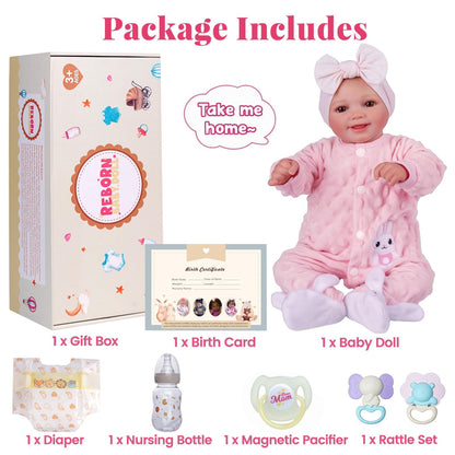 BABESIDE Reborn Baby Dolls Sunny - 17 Inch Cute Realistic Baby Doll with Soft Cloth Body, Poseable Real Life Baby Dolls with Bottle and Accessories for 3+ Years Old Girl Gifts, Pretend Play