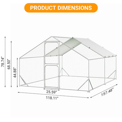13.1' L x 9.8' W x 6.6' H Large Metal Chicken Coop, Outdoor Chicken Run with Cover and Double Door for Backyard Farm Yard