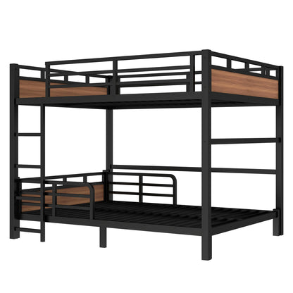 Bellemave Queen Over Queen Bunk Bed, Separable Bunk Beds for Kids & Adults, Converts to Loft Bed and Platform Bed, Heavy Duty Metal Bunkbed with Guardrails, No Box Spring Needed, Walnut