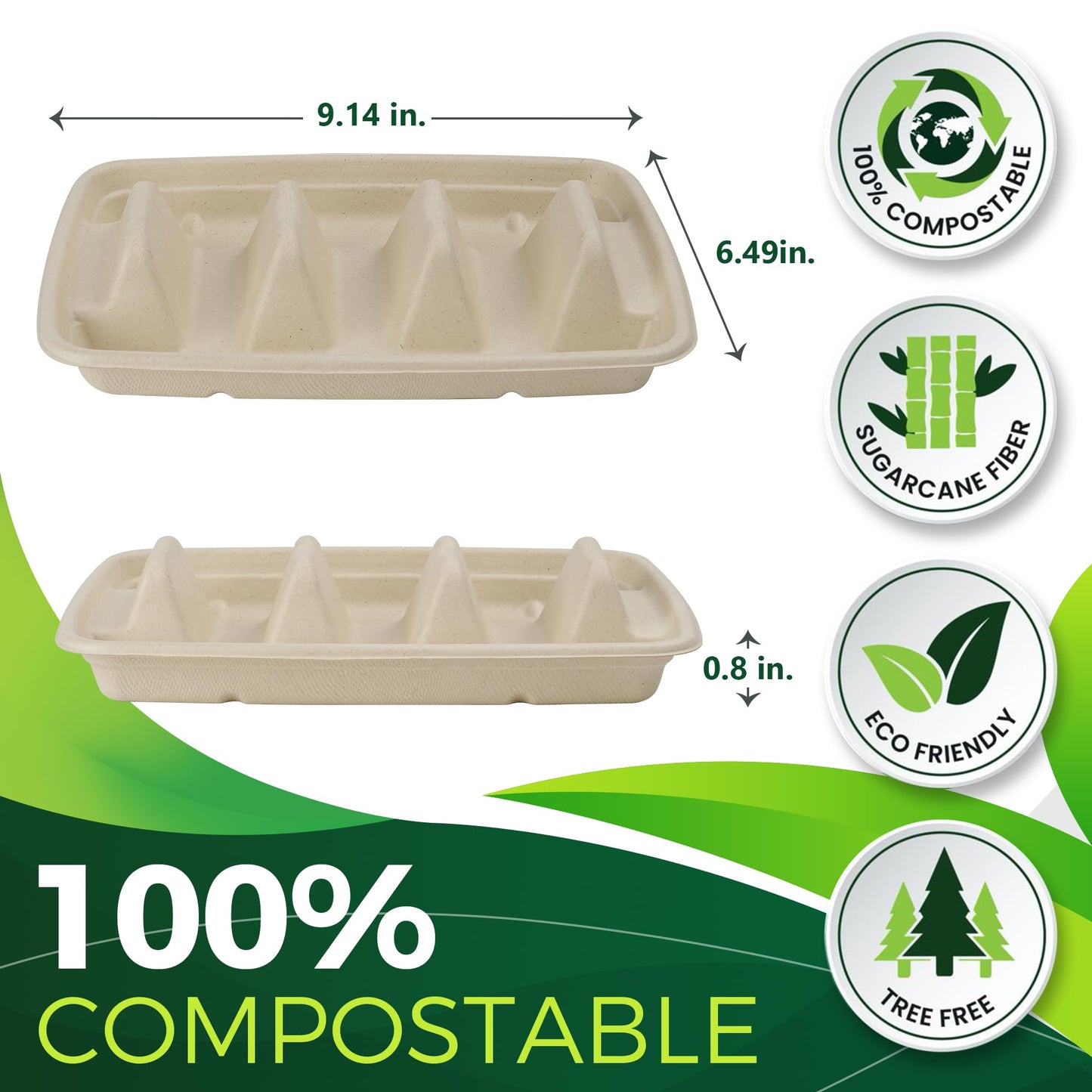 BIRCHIO 50 Pack Heavy Duty Disposable Fiesta Taco Holders, Taco Plates with 3 Dividers Serving for Party, Taco Stand for Taco Tuesday, Perfect for Taco Bar Supplies