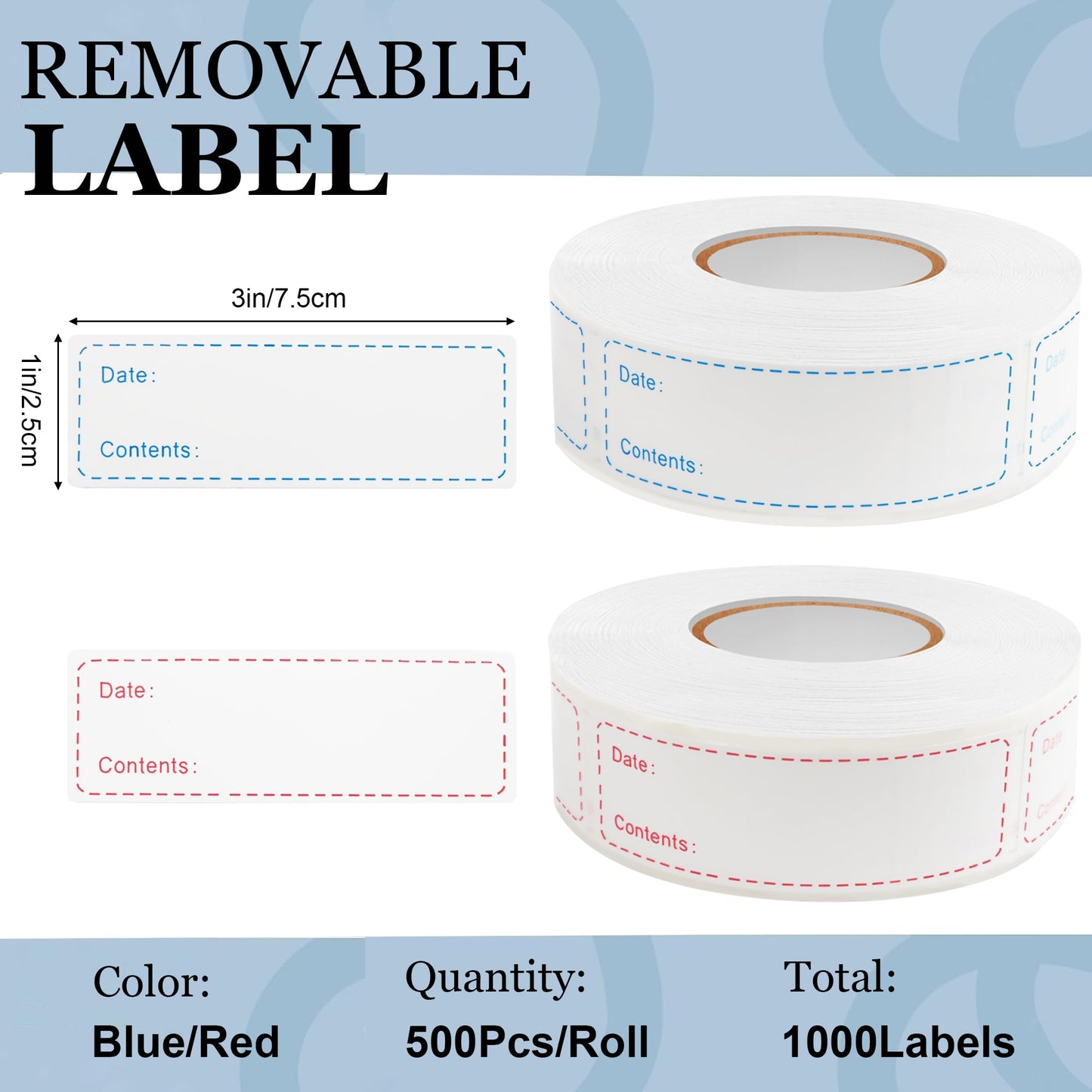 1000pcs Food Labels, AIMEIKI 1 x 3 Inch Removable Date Stickers Freezer Labels for Food Containers, Easy to Write-On & No Residue (2 Rolls)