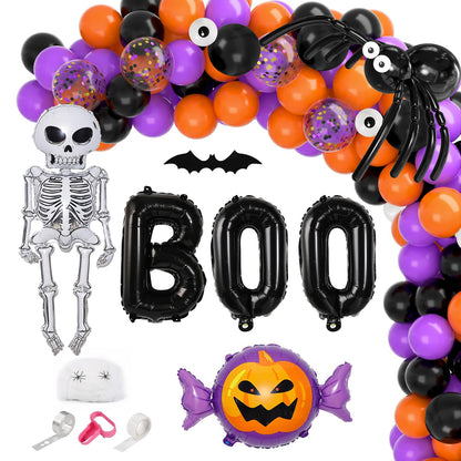 Garma Halloween Balloons Garland Arch Kit, 129pcs Black Orange Purple Balloon Decorations with Confetti Balloon Pumpkin Skeleton BOO Foil Balloons for Halloween Decorations Outdoor Party Supplies
