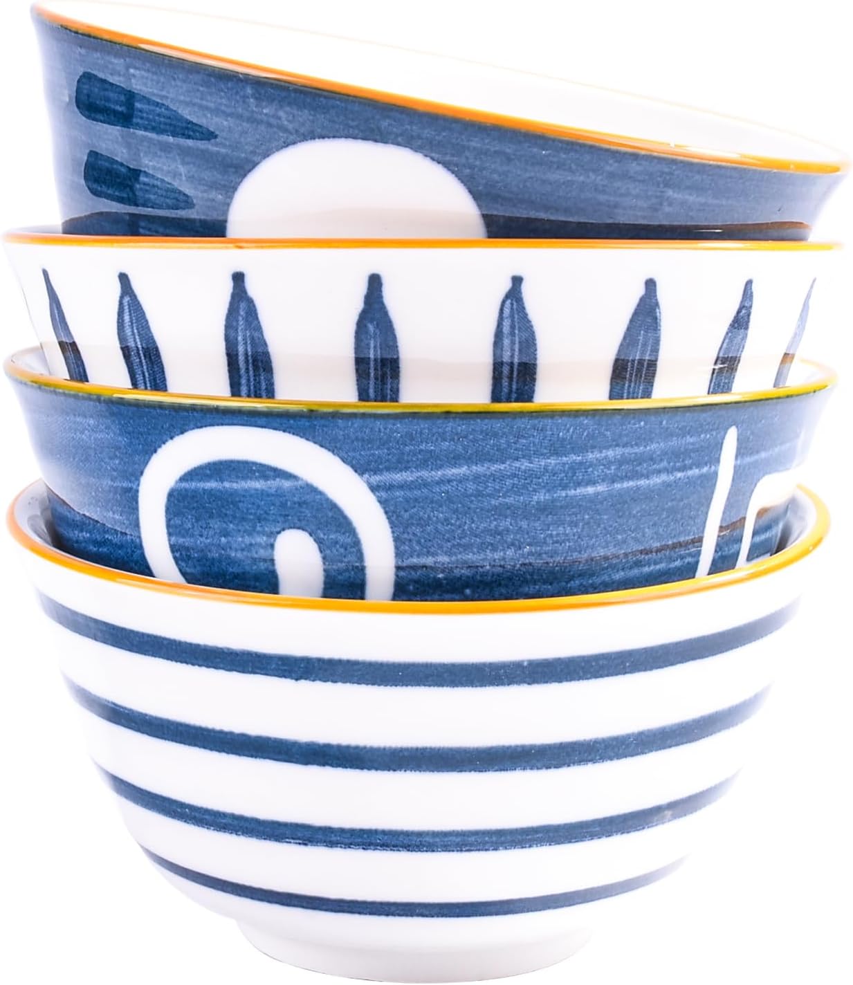 Japanese Rice Bowl Set, 4 Ceramic Sushi Bowls for Soup & Oats